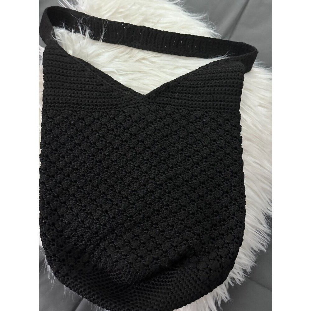 The Sak Crochet  HOBO Purse Classic Bucket Shoulder Bag Original Handle Black